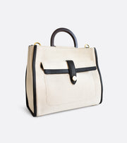 Sac à main en toile de coton italien bio et cuir de pomme blanc et noir