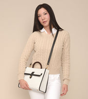 Sac à main en toile de coton italien bio et cuir de pomme blanc et noir