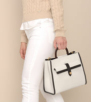 Sac à main en toile de coton italien bio et cuir de pomme blanc et noir