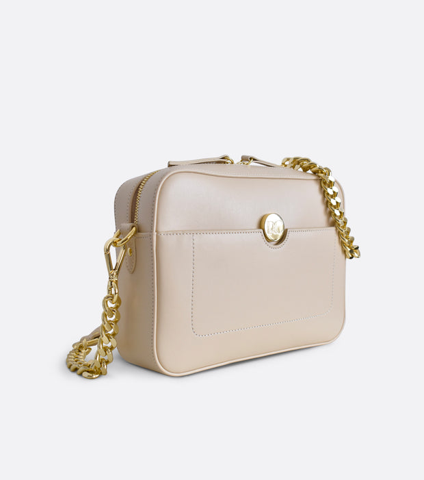 Petit sac Nomad - Sac à main beige foncé pour femme à bandoulière en cuir de pomme