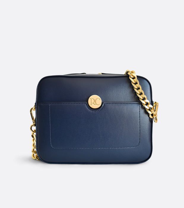 Petit sac Nomad - Sac à main bleu foncé pour femme à bandoulière en cuir de pomme