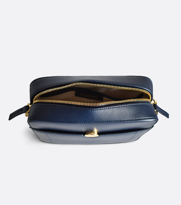 Petit sac Nomad - Sac à main bleu foncé pour femme à bandoulière en cuir de pomme