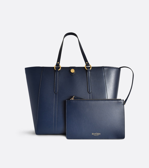 Sac cabas Nomad en cuir de pomme bleu avec pochette