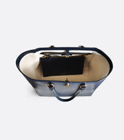 Sac cabas Nomad en cuir de pomme bleu avec pochette